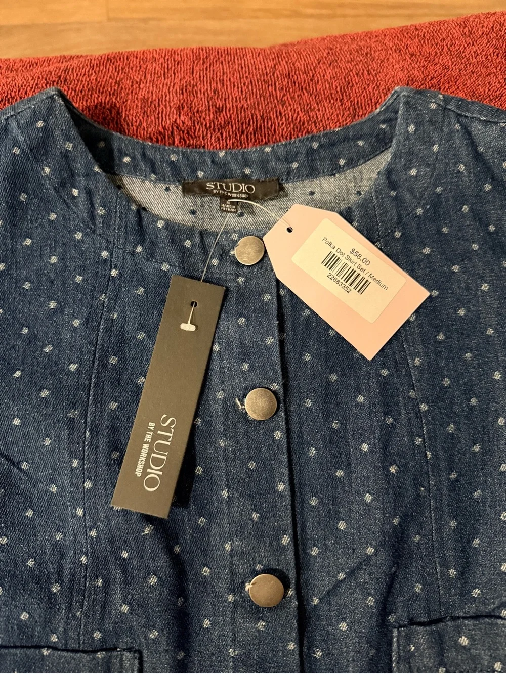 Studio by The Workshop Clothing Blue Polka Dot Denim Vest & A-Line Skirt Set